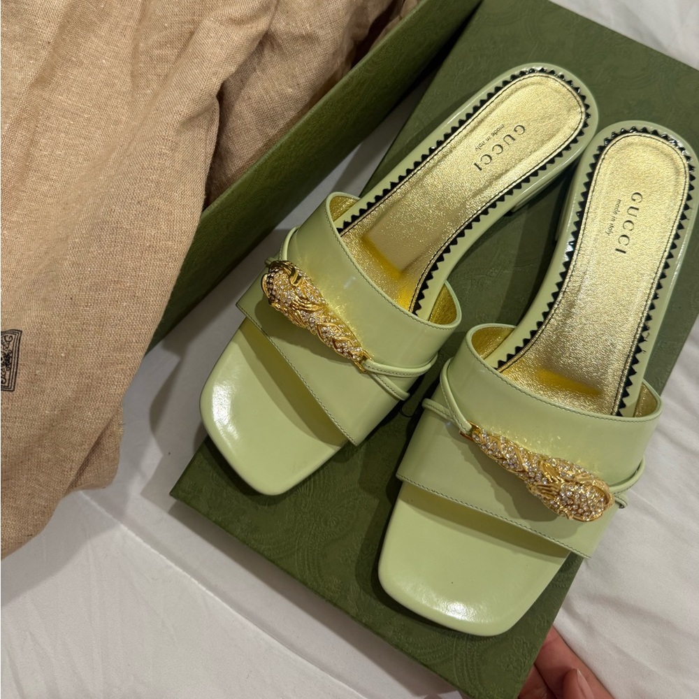 Gucci Green Sandals with Box and Dust Bag